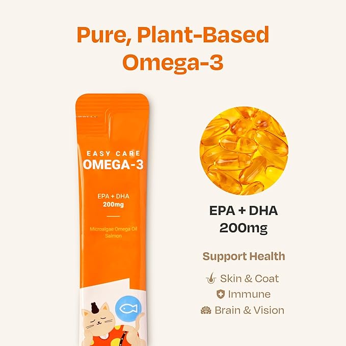 Easy Care Omega-3 Supplement for Cats – Skin & Coat Support with EPA + DHA 200mg, 30 Sticks