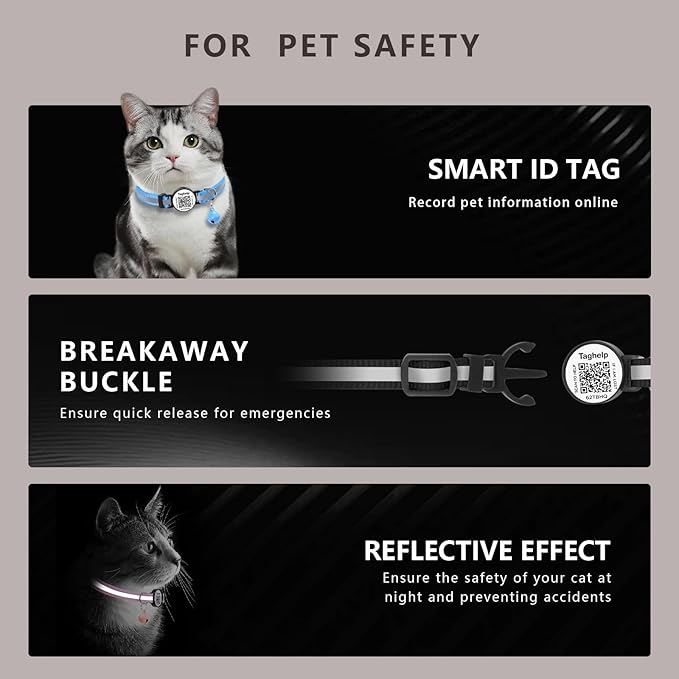 Smart QR Code Cat Collar 2-Pack, Breakaway Reflective Collar with Permanent Online Profile, Adjustable 7.5-12.5 Inch Safety Collar for Cats (Orang & Blue)