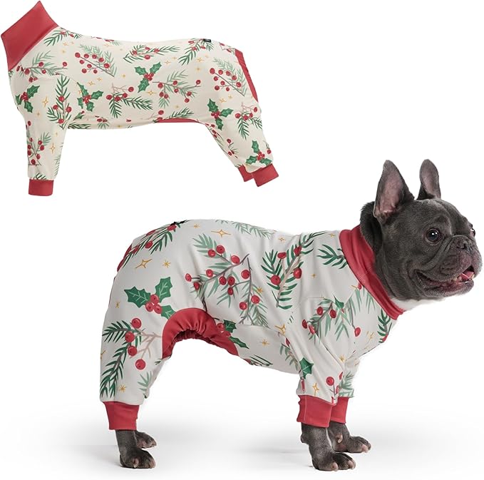 Spark Paws Dog Christmas Pajama, Dog Recovery Suit Male, Onesie, Ultra-Soft and 4-Way Stretch, for Small Medium and Large Breeds - Mistletoe - XL