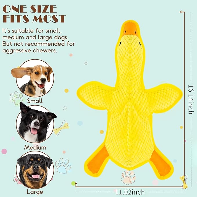No Stuffing Dog Squeak Toys- Chew Toys for Small Medium Large Breed- Durable Puppy Teething Interactive to Keep Them Busy- Best Birthday Gift(Yellow Duck)