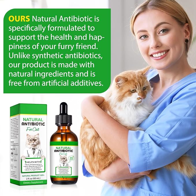 Antibiotics for Cats 2 Fl Oz, Natural Antibiotic for Cat, Supports Cat Allergy Relief, Cats Allergy Relief, Promotes Urinary Tract Health, Chicken Flavor