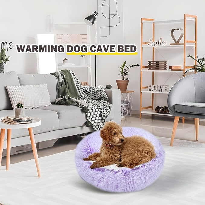 Cat Bed for Indoor Cats, Calming Cozy Cave with Self-Warming Plush, Entire Bed Machine Washable & Anti-Slip Base, Breathable Pet Bed for Small Cats&Dogs All Seasons (Purple, 20 * 20inch)