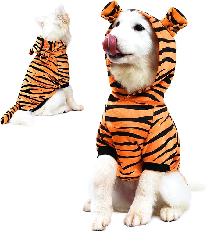 NACOCO Halloween Dog Tiger Costume-Pet Cosplay Clothes Cat Coat Hoodie Outfits Warm Winter Apparel for Dog Small and Medium Cat(Orange, 2XL)
