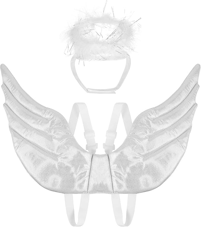 POPETPOP Pet Dog Cat Halloween Costume Angel Wings Shape Clothing - Creative Pet Cat Makeover Clothes for Halloween Festival Party Special Events - Pet Clothes Supplies - Size S (White)