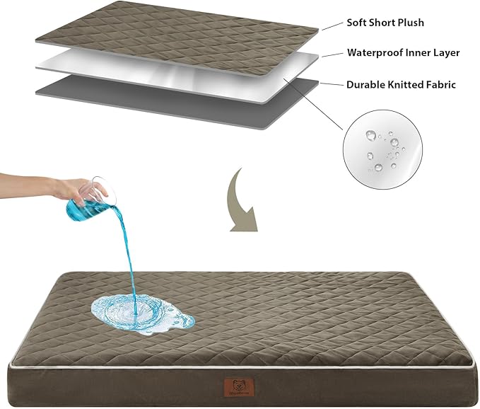 WNPETHOME Orthopedic Dog Bed for Crate, Waterproof Extra Large Dogs Bed with Removable Washable Cover, Multi-Needle Quilting Dogs Crate Beds