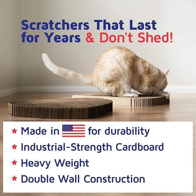 Cat Scratcher by Americat – Made in USA Cardboard Scratching Pad & Lounger – X Large, 2-Sided, Heavy, No-Shedding, Long-Lasting (Corner)