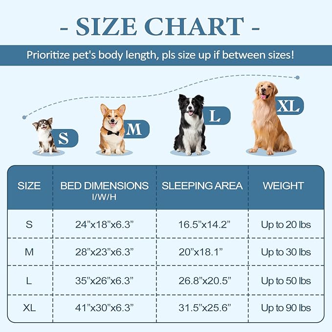 PAWZ Road Orthopedic Dog Bed Medium Size Dog Bed Washable with Supportive Foam,2-Layer Waterproof Cover and Non-Slip Bottom for Small, Medium Dogs-Blue Large