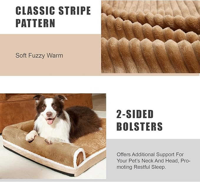 Patas Lague Orthopedic XL Dog Bed Large Sized Dog 42''X28'', Waterproof Comfortable L Bolster Big Large Non-Slip Soft Warm Pet Crate Bed Sleep Sofa mat with Removable Washable Cover, Brown
