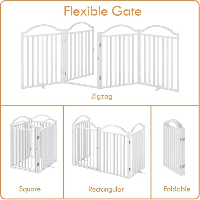 UDD Dog Gate Indoor 96" Extra Wide, 32" Tall Foldable Pet Gate with Door for Stairs Doorways Hallways Porch, Freestanding No Drilling Metal Pet Fence for Dogs Puppy, White 4-Panel