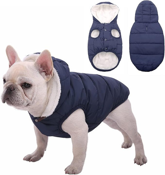 Fleece Hoodie, Windproof Waterproof Coat, Winter Warm Jacket, Cold Weather Pet Apparel Clothes Vest for Small Medium Large Dogs (2XL, Blue)