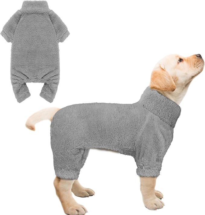 Fuzzy Dog Pajamas Turtleneck Dog Clothes Warm Soft Cozy Lightweight Dog Pjs Dog Sweaters for Small Dogs(Grey-S)