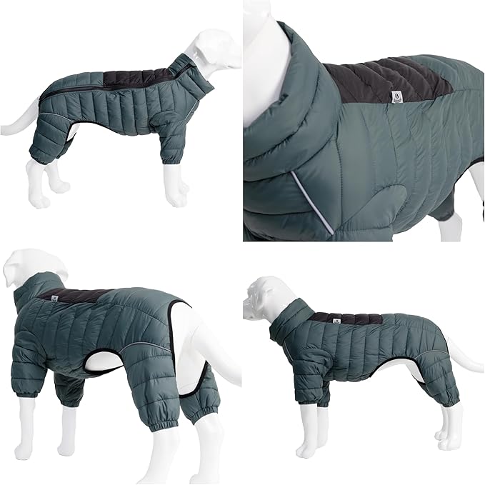 ArmyGreen Dog Jumper, Windproof, Reflective - Dirigible Winter Jacket for S, M, L - Zip, Adjustable Sizes