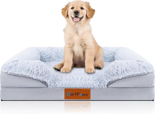 Orthopedic Dog Bed with Memory Foam - Luxurious Plush Surface, Removable & Washable Cover, Non-Slip Bottom, Dog Sizes (Large)