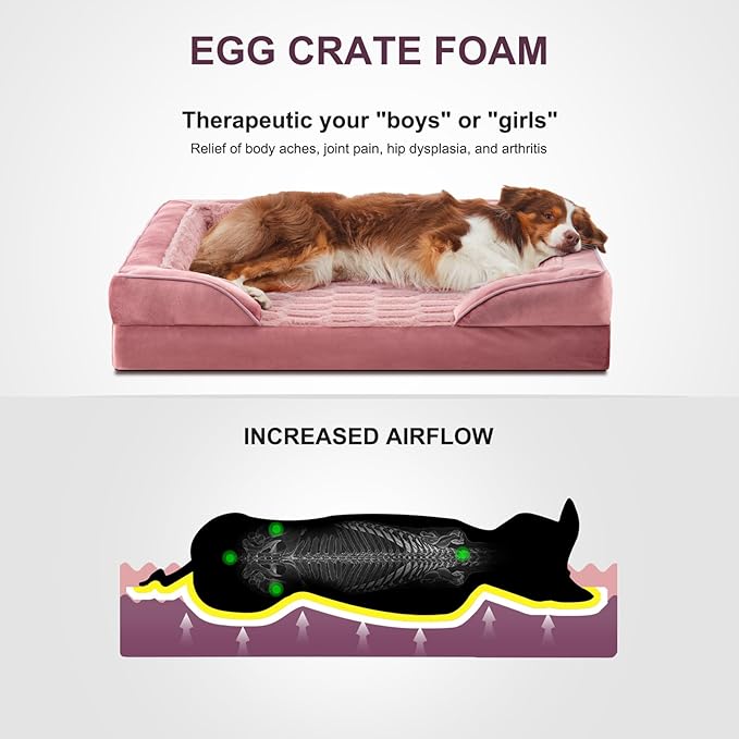 FURTIME Orthopedic Dog Beds for Large Dogs, Washable Dog Couch with Ultra Comfy Supportive Foam, High-Density Egg Crate Foam with Removable Cover, Pet Sofa Bed Waterproof, Nonskid Bottom