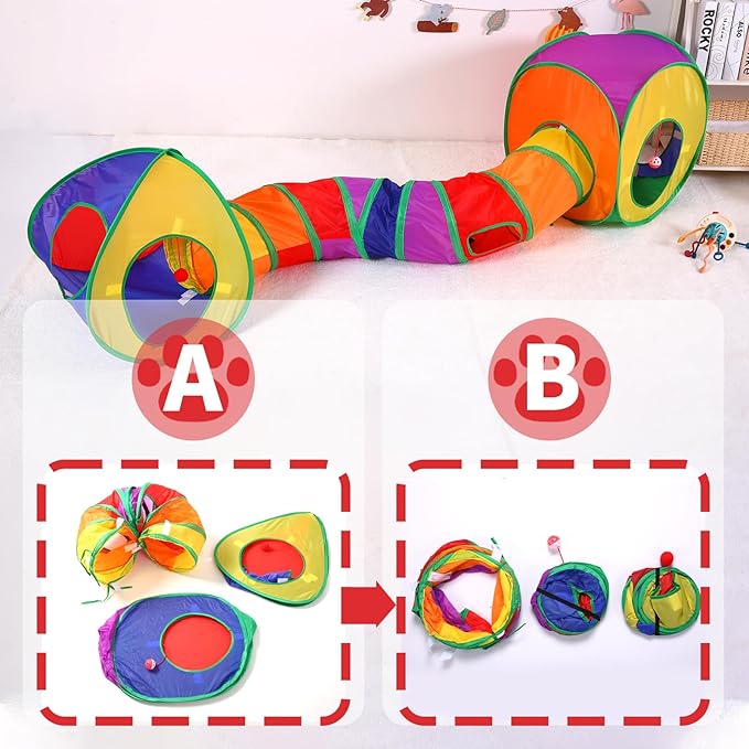 ‌Coolcandy Cat Tunnel & Interactive Cat Toy Indoor, Cube Tent Shape Tunnel Toys for Indoor Cats, Collapsible Interactive Peekaboo Cave with Play Ball, for Multi-Way Play & Small Animals