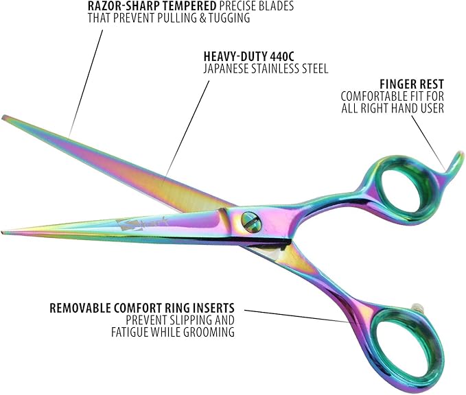 6.5 Inch Straight Rainbow Pet Scissors for Grooming Small Dogs - Professional Precision & Stunning Results - Comfortable Design - Trusted by Grooming Pros - Dog Shears - Ideal Scissors for Pet