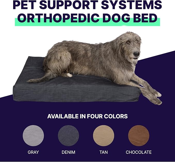 Pet Support Systems Orthopedic Dog Bed - Gel Memory Foam Pet Bed, Luxury Washable Dog Bed for Sleeping and Support (Removable Cover, XX-Large Blue Dog Bed)