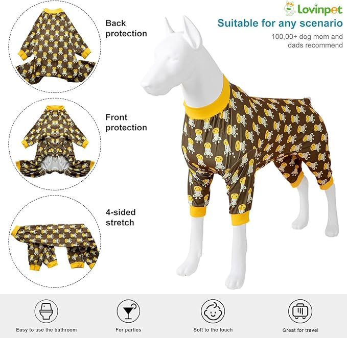 LovinPet Dog Pajamas for Medium Dogs, Wound Care, Surgery Recovery Cotton Pullover Dog Pajamas, Cozy Stretchy Fabric, Giraffe Print, Onesie for Large Dogs Pitbull Party Clothes, Pet Costume,2XL
