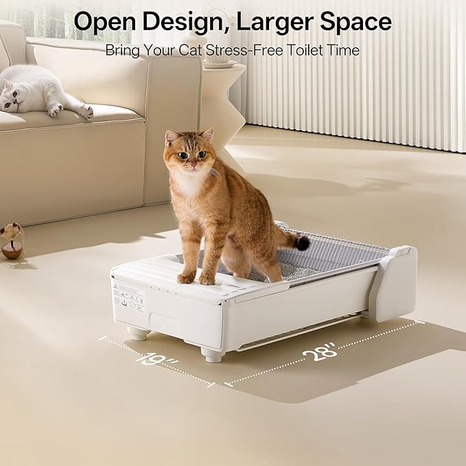 Self Cleaning Cat Litter Box, Open-Top Automatic Litter Box for Multiple Cats, Weight Sensors Safety Protection, Smart APP Control, Odor-Free Waste Disposal, Works with Bentonite Mineral Litter