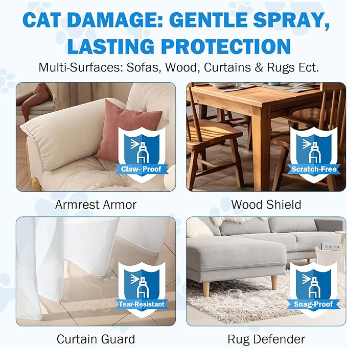 Cat Deterrent Spray, Natural Citrus Cat Repellent Stop Scratching Furniture, Safe Non-Toxic Anti-Scratch Formula for Cats and Kittens, Effective Training Aid Indoor/Outdoor Pet Stopper, 5.07 FL OZ (1)