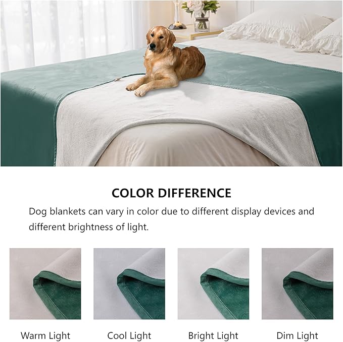 Waterproof Blanket for Bed Protection, Washable Dog Blankets for Couch, Soft Reversible Pet Throw Furniture Protector Cover for Sofa-82"x120",Green+Cream