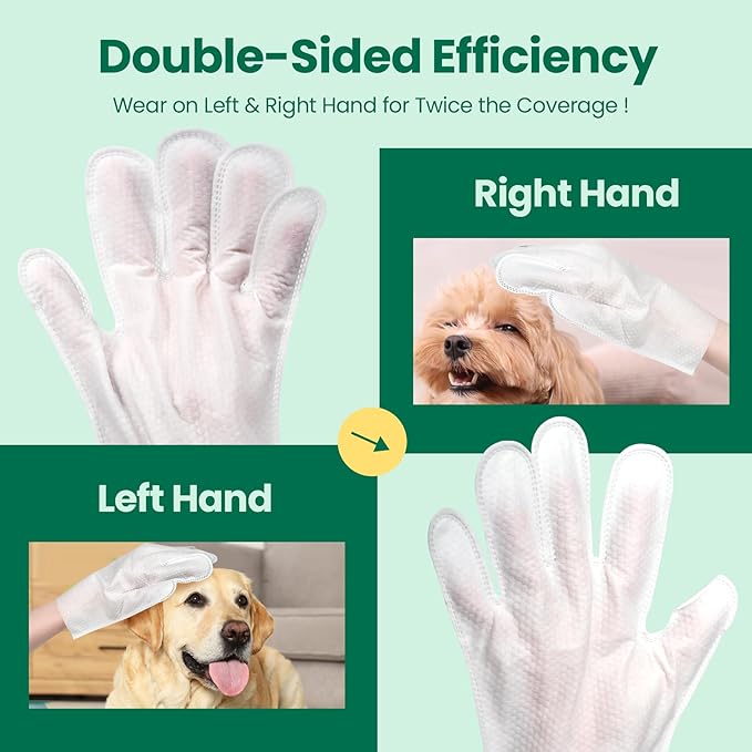 32 PCS Unscented Extra Thick Pet Bathing Wipes for Dogs & Cats, Dog Wipes Washing Gloves, Cleaning & Deodorizing Grooming Gloves for Daily Care and Traveling with EDI Water, Glycerin, Aloe Extract