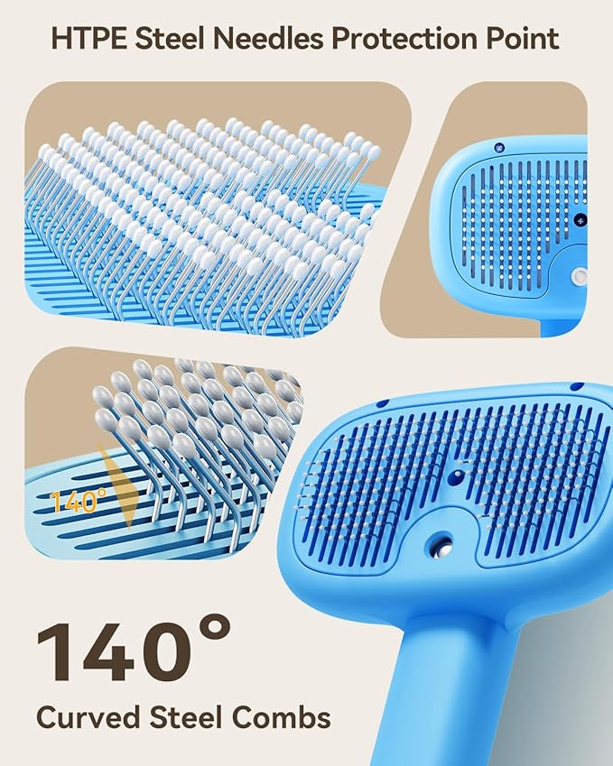ROJECO 3-in-1 Pet Steam Brush for Cats&Dogs - Detangling Comb with Adjustable Mist, Handheld Deshedding Grooming Tool for Long/Short Hair, Massage Brush & Shedding Control Gift,Cordless (Blue)