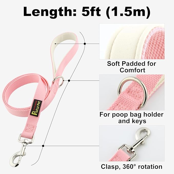 Plutus Pet Cotton Dog Harness and Leash Set, Reflective and Soft Padded, Quick Fit Vest Harness, for Small, Medium and Large Dogs, Pink, XS