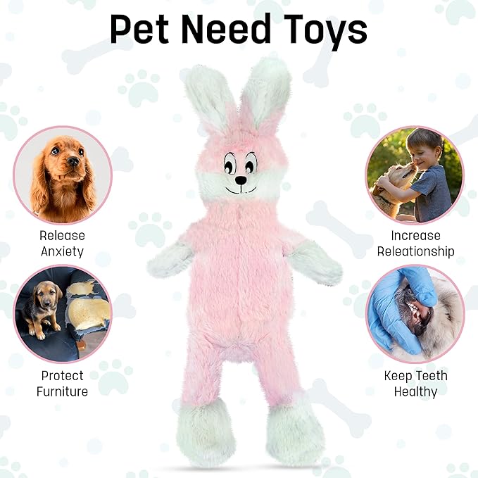 FGA MARKETPLACE Frog-Pink Rabbit Flat NO Stuffing NO Squeak Plush Dog Toy, Funny Style Will Entertain Your Pet for Hours, Recommended for Small and Medium Dog 21 INCH Long