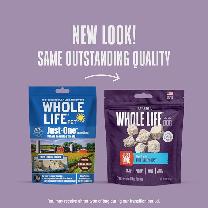 Whole Life Dog Just One Turkey Freeze Dried Dog Treats - Human Grade High Protein Food, Healthy Training Snacks, Freeze Dried Food Toppers, USA Made Natural Treats - 10 oz (Value Pack of 1)