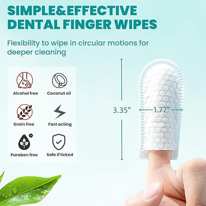 Wider Dental Care Finger Wipes 60 Counts,Teeth Cleaning Finger Wipes for Dogs & Cats,Reduces Plaque & Supports Oral Freshness, Unscented