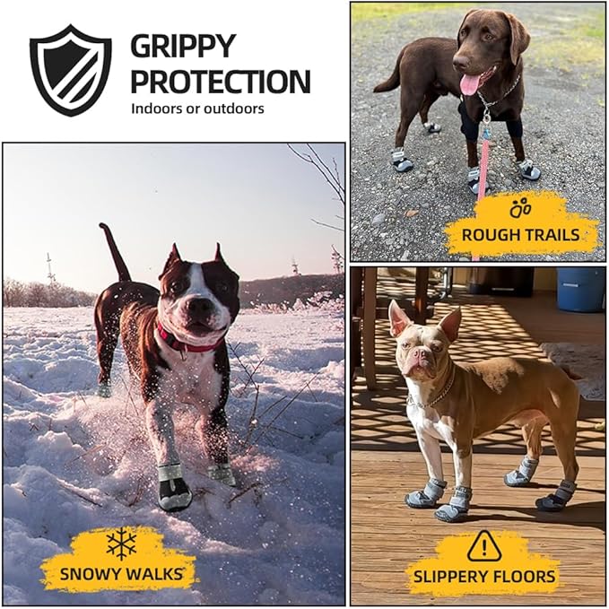 Dog Shoes for Large Dogs, Medium Dog Boots & Paw Protectors for Hardwood Floors, Outdoor Dog Booties for Hot Pavement Winter Snow Hiking, Waterproof Dog Shoes with Reflective Strips Size 6