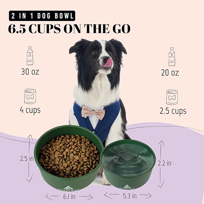 AVERYDAY 50 Oz Travel Dog Bowls with Lids, 2-in-1 Portable Pet Bowls for Food and Water, Leakproof Travel Dog Food & Water Bowl for Outdoor, Camping, Travel Dog Feeding Bowl, Daycare Pet Bowls