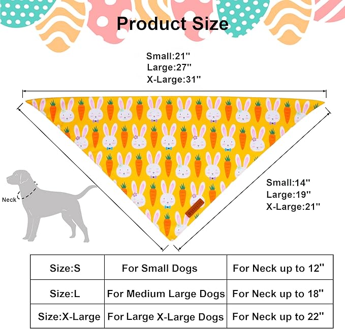 ADOGGYGO Easter Dog Bandana, Egg Rabbit Carrot Pet Scarf, Premium Durable Fabric, White Orange Easter Bandanas for Small Dogs Pets (Small)