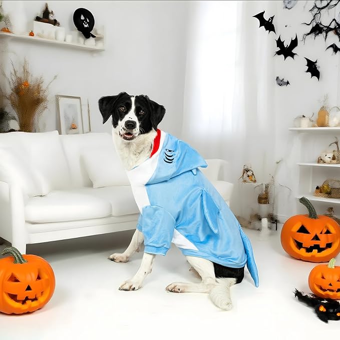 NACOCO Halloween Shark Dog Costume - Pet Christmas New Year Hoodie Warm Party Coat Outfit for Small and Medium Cat Dog Clothes(Blue Shark,XL)