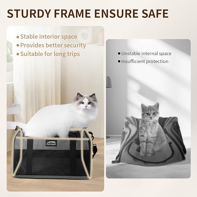 TSA Approved Pet Carrier for Small Cats and Puppies, Soft-Sided and Foldable, Cat and Dog Carrier Fits Pets Up to 15 lbs, Durable Portable Travel Bag with Litter Box, Dark Gray