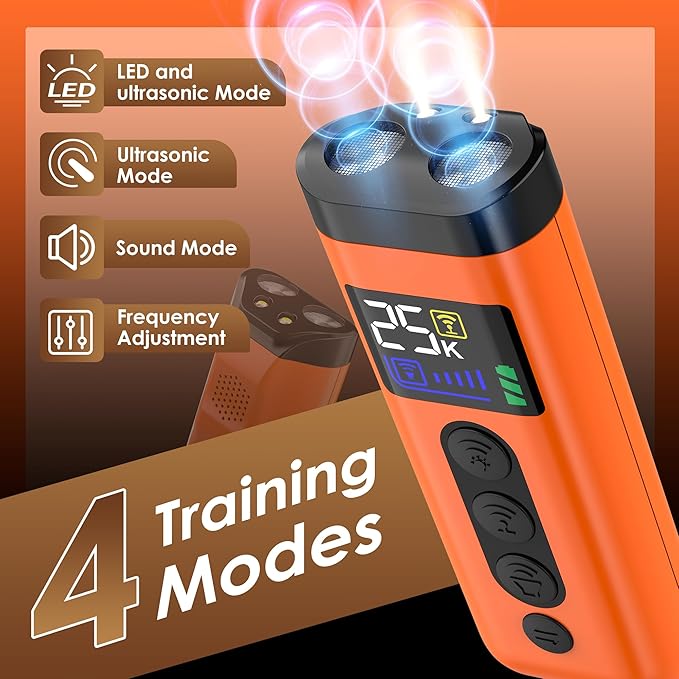 Dog Bark Deterrent Device – 65FT Range Anti Barking Device for Dogs, Stops Neighbor’s Dog Barking with 3 Ultrasonic Frequencies (25/30/40kHz) & 5 Sound Modes, for Indoor & Outdoor Training