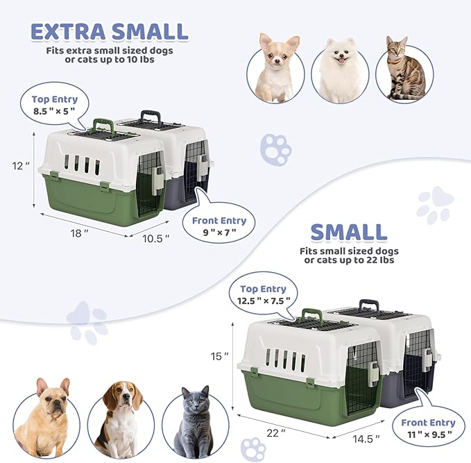 Magshion 18 Inch Pet Carrier for Small Dogs and Cats with Top and Front Door Access, Plastic Dog Kennel for Longer Traveling, Durable Handle, and 4 Sides Ventilation for Pet Up 10 lbs (White+Grey)