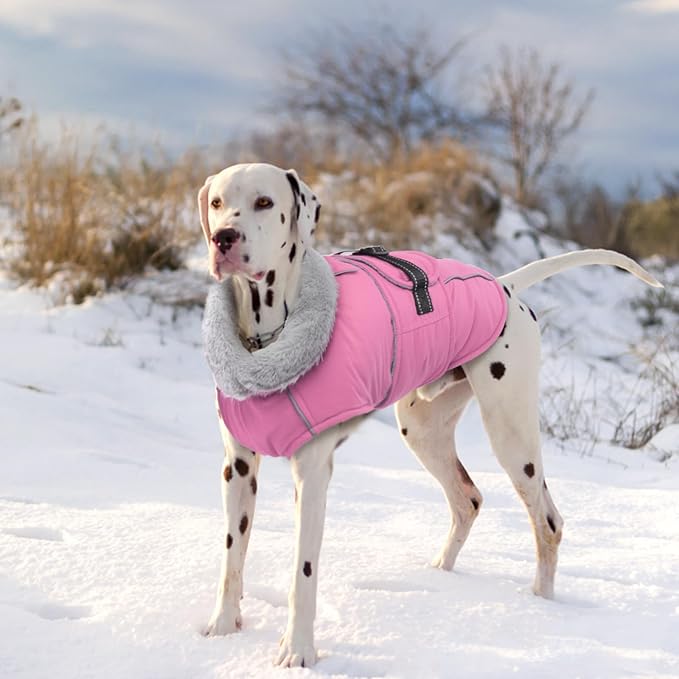 Lelepet Warm Dog Coat Reflective Fleece Vest Waterproof Dog Jacket with Adjustable Buckle Hook & Loop Windproof Cold Weather Coats for Small Medium Large Dogs, Pink, S