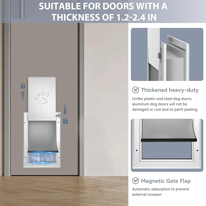[Petoasis] Heavy Duty Aluminum Dog Door with Lock,3 Flap Insulated Doggie Doors with Installation Manual,Durable and Rust Resistant, Patent: USD1057087S, (Silvery White, XLarge for Door)