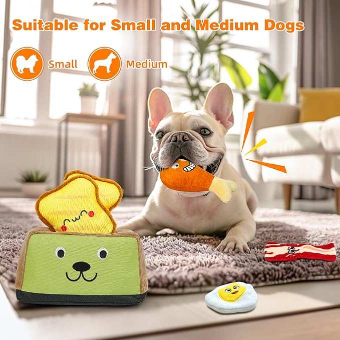 Hide and Seek Dog Toys, Squeaky Interactive Puzzle Dog Toys for Boredom and Stimulation, Dog Enrichment Toys for Small and Medium Dogs - Toaster