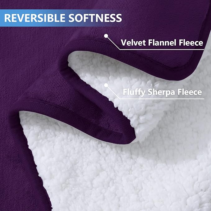 Smiry Waterproof Dog Bed Blanket, Leakproof Pet Throw Blanket for Bed Couch Sofa, Reversible Sherpa Fleece Furniture Protector Cover for Small Medium Large Dogs Cats (Purple, 60x80 inches)