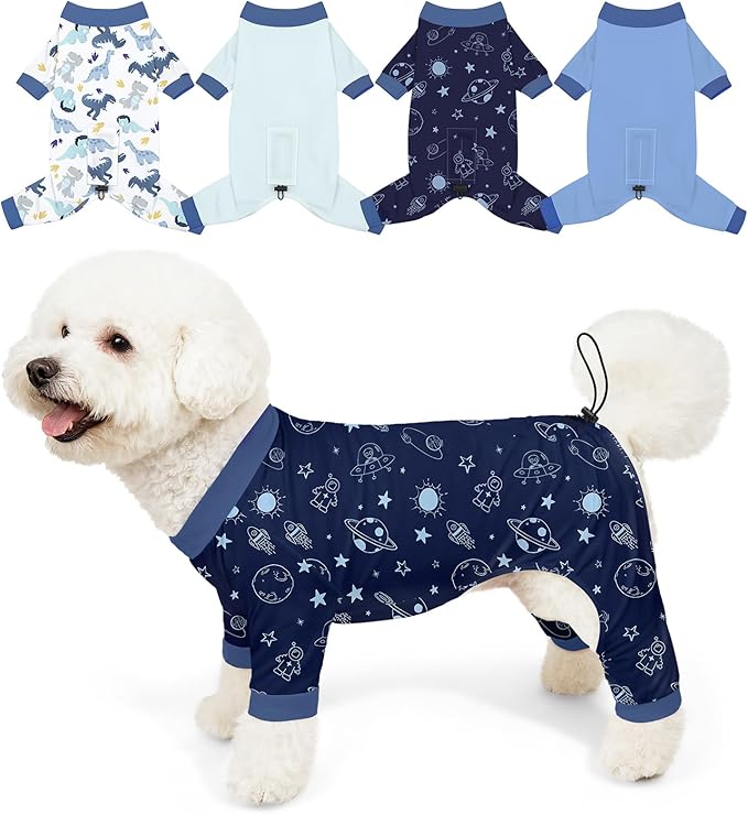 Bienbee Dog Pajamas, 4 Pack Cute Soft Dog Puppy Clothes Dogs Pjs Onesies Jammies Outfit Adjustable Breathable & Stretchy Clothes for Small Medium Large Dogs Girl Boy Puppy-M