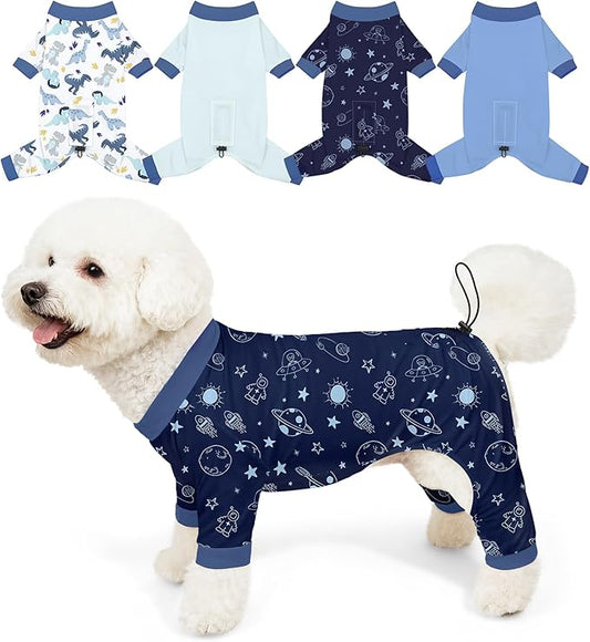 Bienbee Dog Pajamas, 4 Pack Cute Soft Dog Puppy Clothes Dogs Pjs Onesies Jammies Outfit Adjustable Breathable & Stretchy Clothes for Small Medium Large Dogs Girl Boy Puppy-M