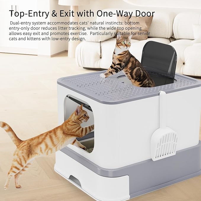 RIZZARI Stainless Steel Cat Litter Box: Large Leak-Proof Odor-Free Design - XXL Gray - for Indoor Cats Pet Owners Solution