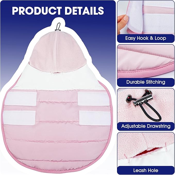 FUAMEY Dog Winter Coat Pink XS, Snow Jacket Small Breed Quick On, Winter Walks, Cozy Fleece Lining, Machine Washable,(XS-Pink)