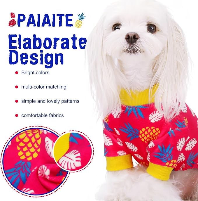 Paiaite 4-Legged Cotton Stretchable Jumpsuit Pjs: Pineapple Pattern Dog Pajamas - Lightweight Cozy Puppy Onesie Clothes, Comfortable Pet Sleepwear Jammies for Hair Shedding Coverage White Edge XL