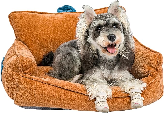 Small Orthopedic Dog Sofa Bed with Sides, Carry Handle & Side Pockets .Plush Chenille Orthopedic Pet Bed Couch for Small Breed Dogs & Cats .Portable Snuggler for Indoor Use, Travel & Recovery