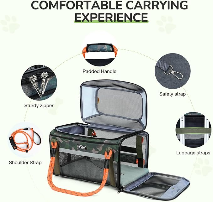 Lekereise Top Expandable Pet Carrier TSA Airline Approved Soft Sided Underseat Up to 12lbs Travel Carriers for Small Cats and Dogs with Convertable Dog Leash and Anti-Scratch Mesh