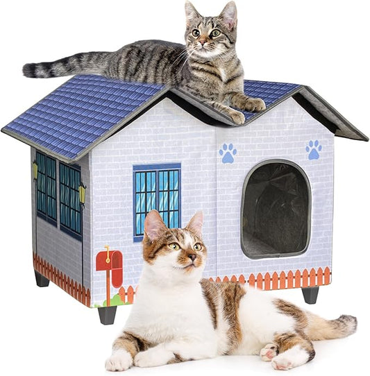 Elevated Cat Houses for Indoor/Outdoor Covered Kitten Beds Feral Cat Shelter Hideaway Bed Easy to Assemble